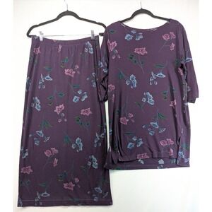 TR Bentley Plus Vintage 90s‎ Purple Floral Skirt Set Top Maxi Skirt Size 1X USA